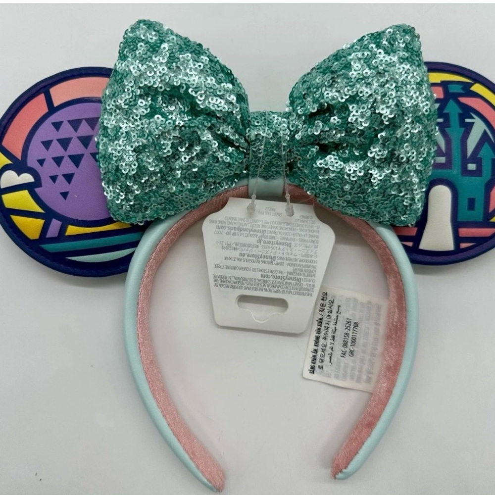 Disney Four Parks Stained Glass Minnie Mouse Sequin Bow Ears Headband NWT WDW
